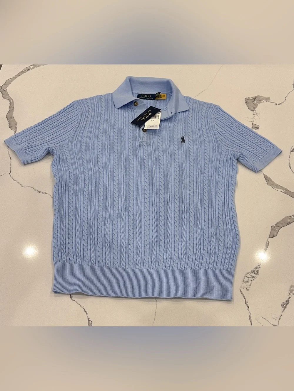 Polo Ralph Lauren Lightweight Cable Knit Polo Collar Sweater Light Blue Sz S NWT